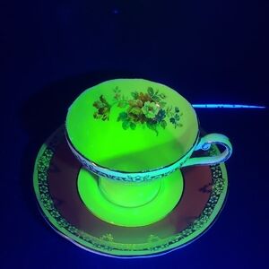 Aynsley England Uranium Glaze Fine Bone China Teacup and Saucer